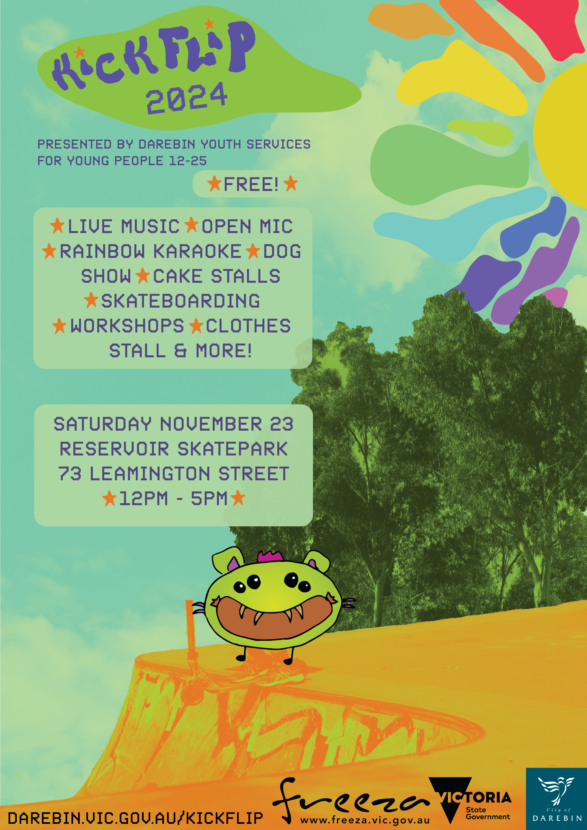 Kick Flip 2024 Presented by Darebin Youth Services for young people 12-25